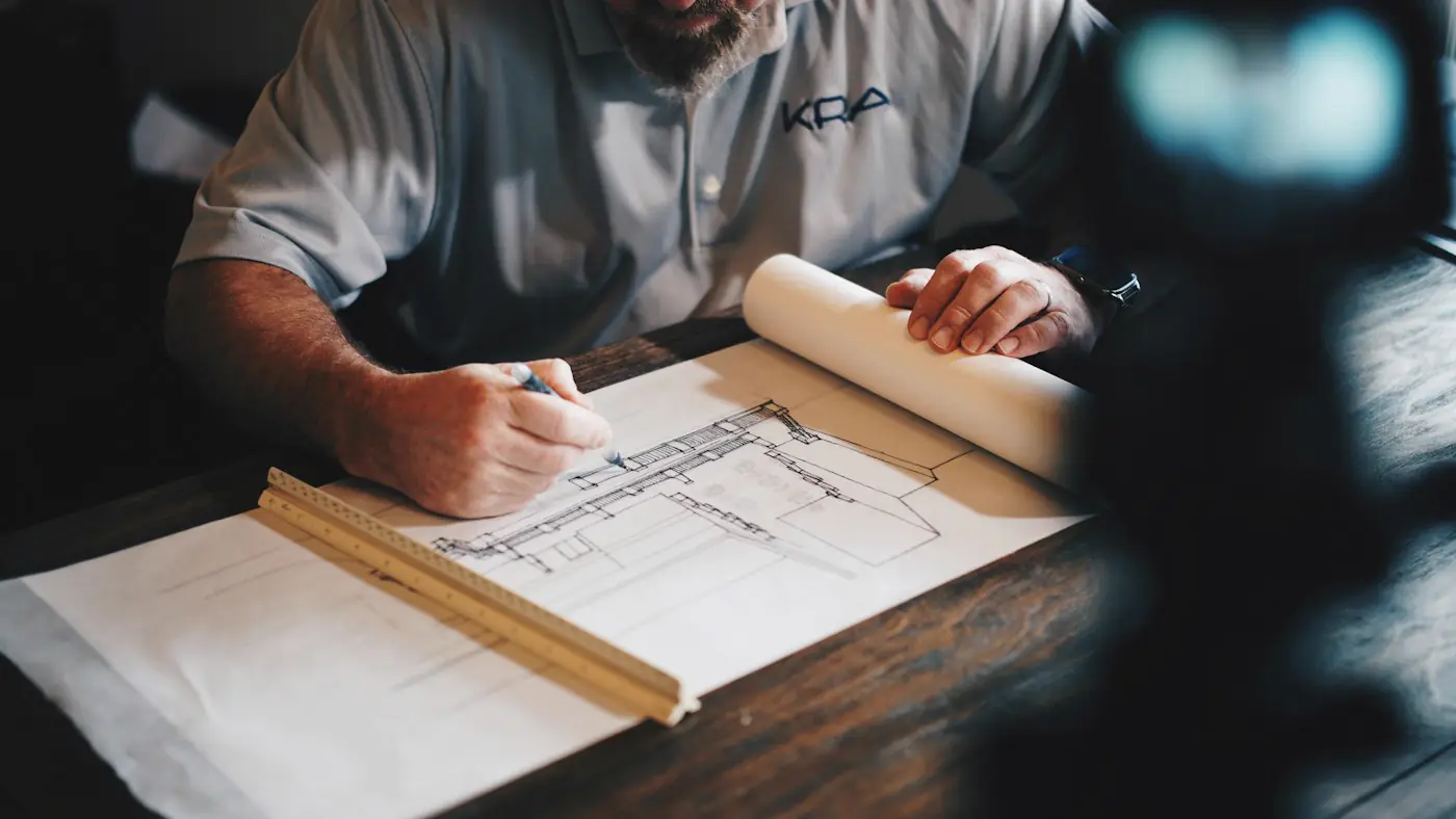 Property service professional reviewing exterior work