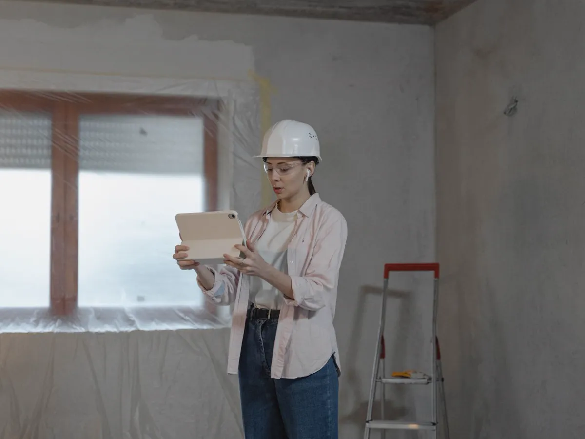 Site professional using a tablet during a residential inspection