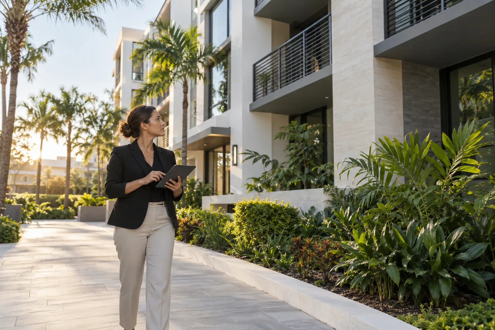 Property specialist inspecting a modern South Florida home