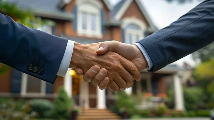 Handshake in front of a home after a completed job